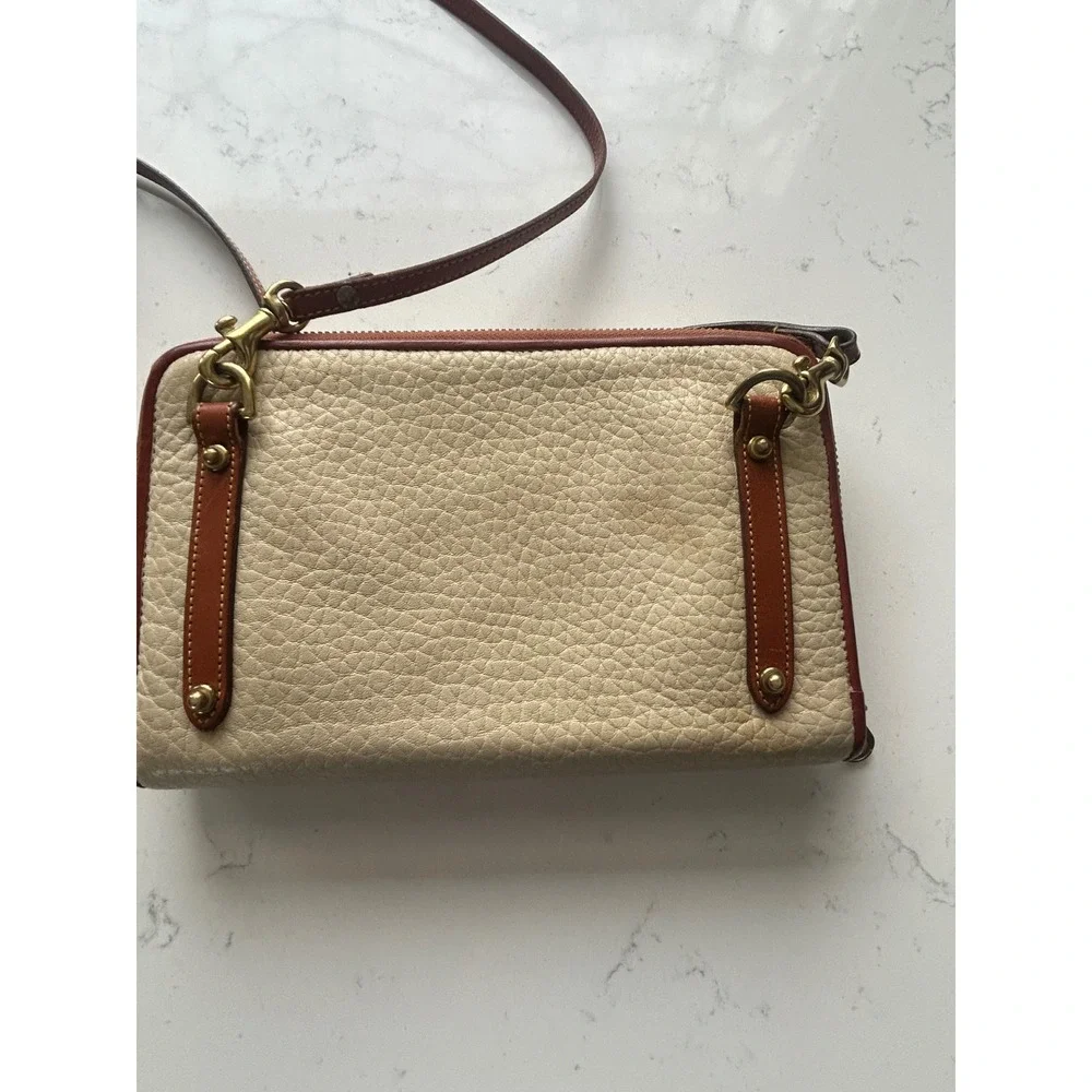 Dooney‎ Bourke Leather Crossbody Wallet Bag Tan Brown Leather Trim